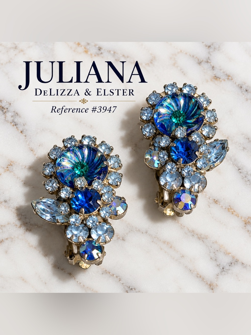 Juliana Reference #3947 Blue Crystal Clip-On Earrings